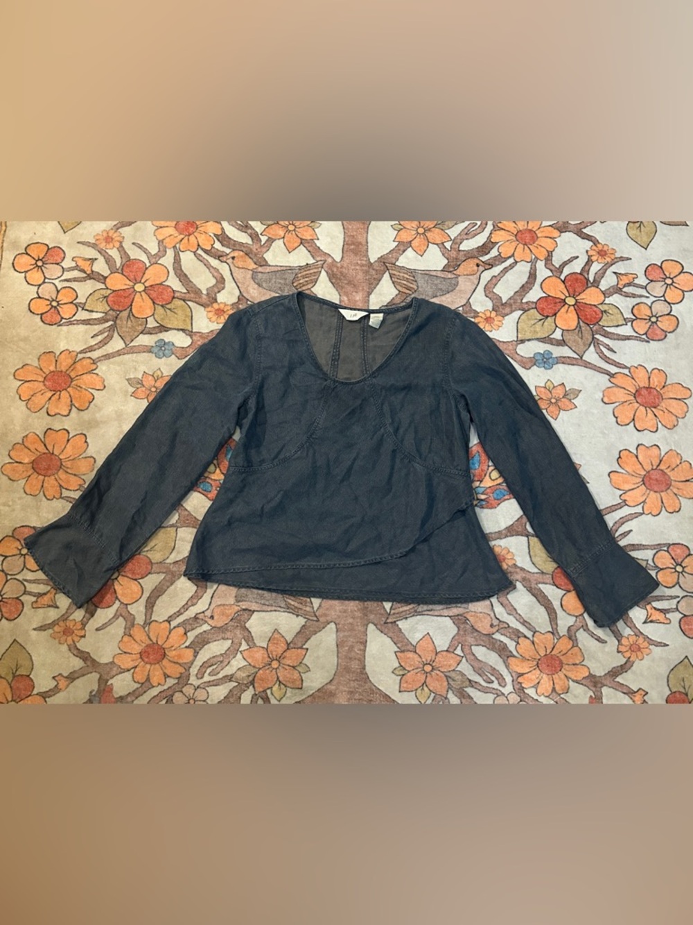 J. Jill Charcoal Scoop-Neck Long Sleeve Top